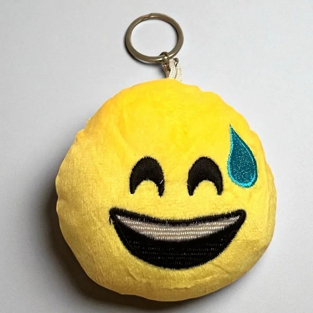 Large Yellow Plush Nervous Emoji Keychain